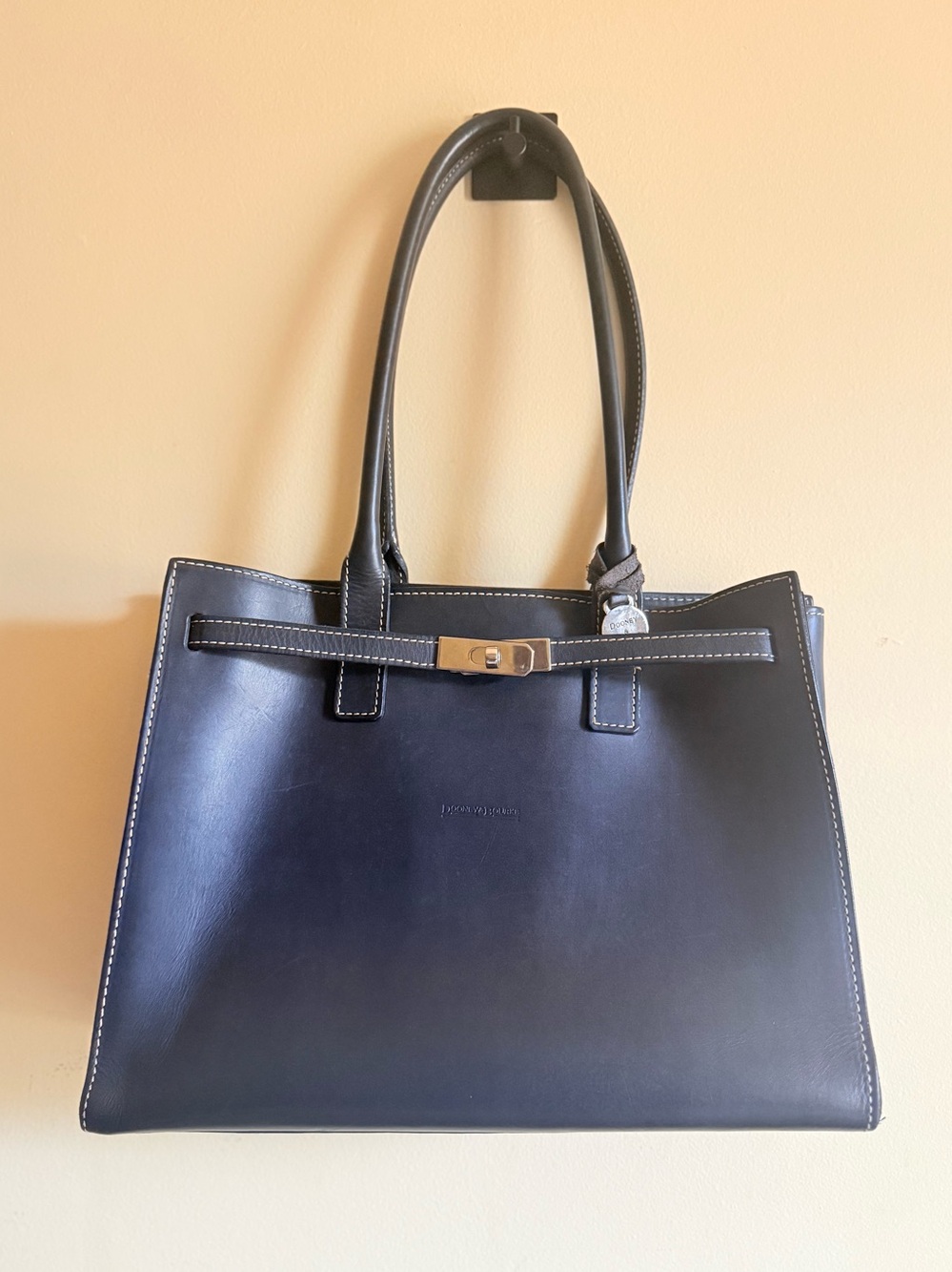 Dooney & Bourke Hard to Find Vintage Black Leather Tote Turn Lock Saddle Stitch